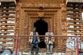 Kullu, Himachal Pradesh, India - September 01, 2018 : himachali old men at temple on the street in himalayan village