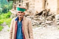 Kullu, Himachal Pradesh, India - September 01, 2018 : Portrait of himachali Old Man on the street in Himalayan village Royalty Free Stock Photo