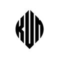 KUM circle letter logo design with circle and ellipse shape. KUM ellipse letters with typographic style. The three initials form a