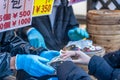 Kumamon steamed dumpling, a local food sell in Sakura-no-Baba Johsaien castle town in Kumamoto City