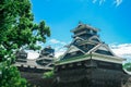 Kumamoto Castle is located in Kumamoto Prefecture, Japan. At this time, this castle was in damage from the earthquake disaster. Royalty Free Stock Photo