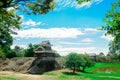 Kumamoto Castle is located in Kumamoto Prefecture, Japan. At this time, this castle was in damage from the earthquake disaster. In Royalty Free Stock Photo