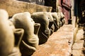 Kumartuli,West Bengal, India, July 2018. A clay idol of heads of Goddess Durga under construction.Durga puja is the most awaited h