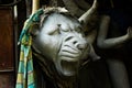 Kumartuli,West Bengal, India, July 2018. A clay idol of Lion,showing large sharp canine teeth. Lion is the ride of Goddess Durga a