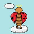 Picture Of Mascot beetle back facing and go up to Clouds and Blue Background