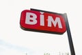 Kumla, Turkey - April 20, 2023: Logo of BIM, a Turkish retail company operating the network of discount stores offering basic