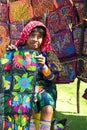 Kuna woman, Panama with traditional art works - Molas, Royalty Free Stock Photo