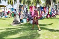 Kuna women, Panama with traditional art works - Molas