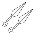 Kunai ninja throwing daggers icon, outline style