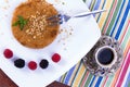 Kunefe and Turkish coffee on a picnic Table Royalty Free Stock Photo