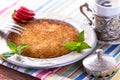 Kunefe, Turkish Dessert with Turkish Coffee Royalty Free Stock Photo