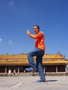 Kung Fu Action at Hue Imperial Palace. Travel in Hue City, Vietnam in 2012. 30th November.