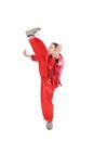 Kung fu girl high kick Royalty Free Stock Photo