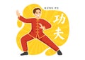 Kung Fu Illustration with People Showing Chinese Sport Martial Art in Flat Cartoon Hand Drawn for Web Banner or Landing Page