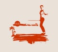 Kung Fu martial art silhouette of woman with sword Royalty Free Stock Photo