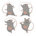 Kung Fu mice set. Cartoon illustrations of comic mouse fighters. Symbols of 2020 year by Chinese Horoscope. Different poses. Marti Royalty Free Stock Photo