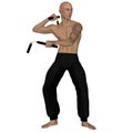 Kung Fu monk with nunchaku