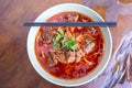 Kung fu noodles like spicy noodle with beef, vegetables and chinese sauce, Chinese traditional cuisine Royalty Free Stock Photo