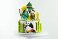 Kung Fu Panda cake decorated with gingerbread cookies in the shape of famous animated film charecters