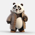 Kung Fu Panda In Winter Coat: Photorealistic 3d Render Cartoon