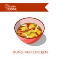 Kung pao in bowl isolated. Spicy dish made with chicken