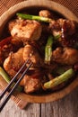 Kung pao chicken in a bowl close up. vertical top view Royalty Free Stock Photo