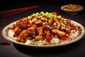 Kung pao chicken over rice, chinese food Royalty Free Stock Photo