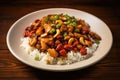 Kung pao chicken over rice, chinese food Royalty Free Stock Photo