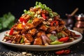 Kung Pao Chicken on plate. Takeaway meal, traditional Chinese cuisine Royalty Free Stock Photo