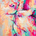 Kunik - oil painting. Conceptual abstract picture of kissing cats. Oil painting in colorful colors. Conceptual abstract