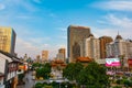 KUNMING-MARCH 15, 2015. Illuminated arches downtown, The golden horse gate in morning light. Kunming is the capital and largest