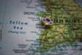 Kunsan pinned on a map with the flag of South Korea Royalty Free Stock Photo
