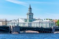 Kunstkamera museum and Palace bridge over Neva river, Saint Petersburg, Russia Royalty Free Stock Photo