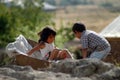 Kurdish children playing in the village Royalty Free Stock Photo