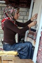 A Kurdish lady making a carpet in Van in Turkey.