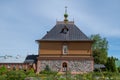 KUREMAE, IDA-VIRUMAA COUNTY, ESTONIA - JUNE 5, 2022: Church of St Arsinius and St Nicholas on the monastery cemetery. Puhtitsa