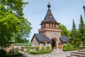 KUREMAE, IDA-VIRUMAA COUNTY, ESTONIA - JUNE 5, 2022: Church of St Arsinius and St Nicholas on the monastery cemetery. Puhtitsa