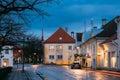 Kuressaare, Estonia. Building Of Noble Assembly And Kuressaare Town Hall At Lossi Street In Evening Or Night Royalty Free Stock Photo