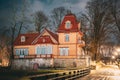 Kuressaare, Estonia. Old Wooden Nobleman's House In Night.