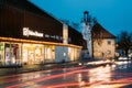 Kuressaare, Saaremaa, Estonia. Night View Of shopping centre in night Illuminations