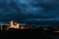 Kuressaare, Saaremaa Island, Estonia. Episcopal Castle In Night. Traditional Medieval Architecture, Famous Attraction