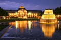 Kurhaus and Bowling Green in the evening with lights, Wiesbaden, Hesse, Germany