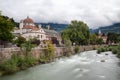 Kurhaus of Meran at the Passer river Royalty Free Stock Photo