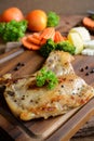 Kurobuta pork chop steak on wooden table