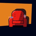 Red cinema chair graphic design illustration with drink and special glasses. suitable for web design as well as bisokop business Royalty Free Stock Photo