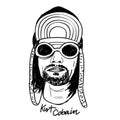 Kurt cobain vector cartoon illustration black and white drawing