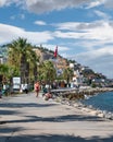 Kusadasi, Aydin, Turkey - August 22, 2021: Kusadasi city by aegean sea