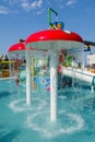 KUSADASI, TURKEY - AUGUST 21, 2017: Colourful plastic slides in aquapark. Children water playground Royalty Free Stock Photo