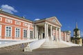 The Kuskovo estate, the former estate of the counts Sheremetev. Palace and bell tower of the orthodox church of the savior of the Royalty Free Stock Photo