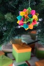 Kusudama Origami decoration in Christmas Tree Royalty Free Stock Photo